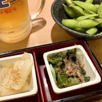 本家あべや - 昼呑み酒場セット
ちょい呑み肴 枝豆・日替り小鉢2種