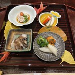 銀座うなぎノ宮宇 - 白子ポン酢、菊芋と香茸のあんかけ、鰻のチャンジャ、鰻のハム