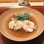 割烹 室井 - 鴨と通常の鳥の2種類を使ったお出しで作った白子と木の子のお鍋料理
