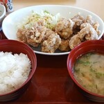 ジョイフル - 料理写真:倍盛りジョイフル塩唐揚げ定食(ご飯大盛り・豚汁変更)