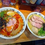 鶏拉麺JIN - 特製鶏白湯塩と味玉赤辛拉麺（2辛）です。