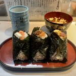 おにぎりぼんご - 料理写真:お味噌汁3個セット (玉子焼ベーコンマヨ･卵黄そばろ･明太マヨクリームチーズ)