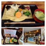 峠の玄氣屋 - 「塩むすびセット(500円）」・・玄米おにぎり・塩結び・ひじきの煮物・ごぼう＆人参の煮物・薩摩芋の天ぷら・白菜の胡麻和え・お味噌汁のセットです。