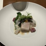 Le RESTAURANT - 三崎港水揚げ　活〆ヒラマサのソテ　藁の香り　栗とブイヤベースのカプチーノ