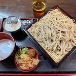 手打そば そば信 - おしぼりそば　890円 石臼挽き蕎麦プリン　300円