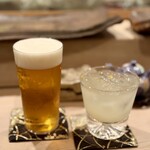 鮨 喜一 - サッポロ恵比寿生ビール/ゆず酒（ロック）