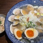 和風楽麺 四代目 ひのでや - トッピング味玉 はまぐりラーメン、ミニ帆立ご飯