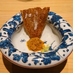 鮨 三心 - シャリ煎餅、あん肝、酒粕