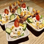 純・懐石焼鳥 串焼ちゃぼ蔵 - 「焼鳥コース（税込￥3,300）」【先付】4人分のちゃぼ太郎の福笑い