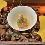 銀座 きた川 - 玉子豆腐.北寄貝.雲丹.湯葉  土佐酢ジュレ 金箔