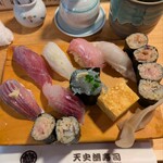 天史朗鮨 - 地魚鮨 （カツオ、イカ、金目鯛、さばふぐ、さば、イサキ、生シラス、巻）