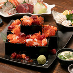 産地直送 粋な居酒屋 あいよ - その他写真:前菜.刺身.サラダ.ぶっかけ升.ウニドック.いくら（ウニドック.ぶっかけ升メイン）