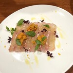 リストランテ野呂 - 天然平目のカルパッチョ　柚子の香りでうに添え