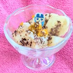 デイリーヤマザキ - 洋ナシとバナナとカボチャとアーモンドチップとココアパウダー♬特に・・バニラぷりんと洋ナシとココアパウダー同時食べはハマりそう笑笑～。合うーー合うーー♡