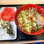 丸政そば - 料理写真:月見そば＋紅ショウガ天＋なす天