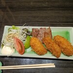 やっちろ - 飛騨牛の雌の貴重部位　　イチボかな?　牡蠣フライがデカいしめちゃくちゃ美味しかった