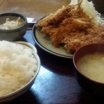 天一商店 - フライ盛り合わせ定食￥750 アジ イカ 串カツ ヒレカツ