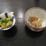 鮨 泰蔵 - 筍の木の芽和え、鯛の昆布締め金山時味噌和え(2014.03)