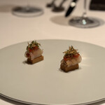 カンテサンス - フィンガーフード　かわはぎ　万願寺唐辛子　日芽ねぎ