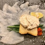 福の舞 - てっさに添えられた真子のマスカルポーネチーズ和えも美味しい！