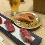 廻転鮨 銀座おのでら - サーモン食べ比べ、やま幸本マグロ3貫