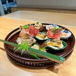 御料理 ふじ田 - 八寸：助子炊き、いちじく田楽、ごま酢柿＆揚げ麩、かますの挟み焼き、栗