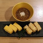 鴨ときどき馬 - 出汁巻き卵と本葛胡麻豆腐天麩羅 鴨そぼろ餡