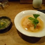 ふた夜の月 - 揚げしぐれ。自家製柚子胡椒。