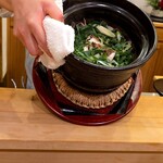 馬車道 大かわ - 鯛と舞茸　九条葱の土鍋ご飯