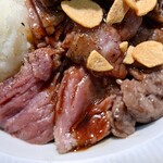 ステーキライスの店 センタービーフ - カトラリーがスプーンしかなく、でも小さめにカットされていたので十分コトは足りました。ご飯の量が妙に軽く感じられ、そのせいか食べ終わっても物足りなさが残るという....なかなか難しいものですなあ。