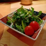 六本木 大皿焼肉 老中 - 【９品目...いなべの清流クレソングリーンサラダ】茎まで美味しいクレソン、湯剥きミニトマト