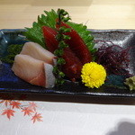 Sushi Kappou En - ちょい呑みセット：旬の刺身盛り合わせ2点