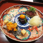 天雅 - 造り　炙り〆鯖　まぐろ　ひらめウニとんぶり