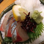 おばんざい割烹 巡る - 刺身（シマアジとアオリイカ）