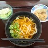 麺勝 - かけうどん（３５０円）・ポテトサラダ（１３０円）・とり天（１５０円）