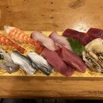 光寿司 - にぎり（エビ、カンパチ、赤身、サヨリ、コハダ、中トロ、穴子）