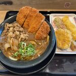 はなまるうどん - 料理写真:「あふれ盛り肉カレーうどん」1,300円＋「とり天」190円＋「ちくわ磯辺揚げ」130円＋「いか天」190円