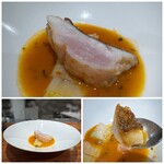 Refugeforestiere 五島 - 赤ハタはレア感残る仕上がりで、いつもながら火入れが完璧！ 身はプリプリ感があり、口に入れると旨味が広がります。 ソースは淡泊な赤ハタの旨味を邪魔しない、お魚の旨味を感じそれも下仁田葱の甘みが加味されいい味わいに。