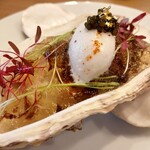 Restaurant Honjin - 生牡蠣の青のりジュレ、酒粕アイスのキャビアのせ