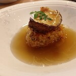 Restaurant Honjin - しいたけの焼きおにぎり、牛肉の出汁かけ