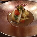 Restaurant Honjin - 穴子のフリッターとクスクス添えの昆布だしあんかけソース