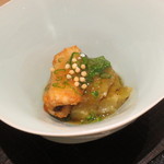 神保町 傳 - 秋ナスの上に江戸前の穴子を揚げたものが。