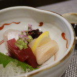 禅紫 - 14.12お造り(本鮪、帆立、ひらめとひらめのｴﾝｶﾞﾜ)(禅ｺｰｽ)