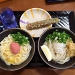 こがね製麺所 - 「明太釜たま温小」と「ぶっかけ冷小」と「ちくわ天」