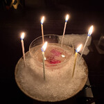 にしの - 甘味。誕生日祝いの蝋燭がつきました。