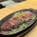 47都道府県の日本酒勢揃い 夢酒渋谷店 - 牛ハラミステーキ