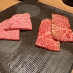 すすきの焼肉きらく - 特製和牛タレ（日立牛）と塩（熊本　和王）