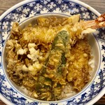 秀福 - セットの天丼(海老、鱚、さつまいも、舞茸、ししとう)