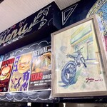 ブラックプール ハンバーガー カフェ - 手前のカラー絵は結婚祝い絵を描いて贈呈させて頂きました。