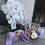 軍鶏拉麺 飛天 - 店頭のお祝いのお花